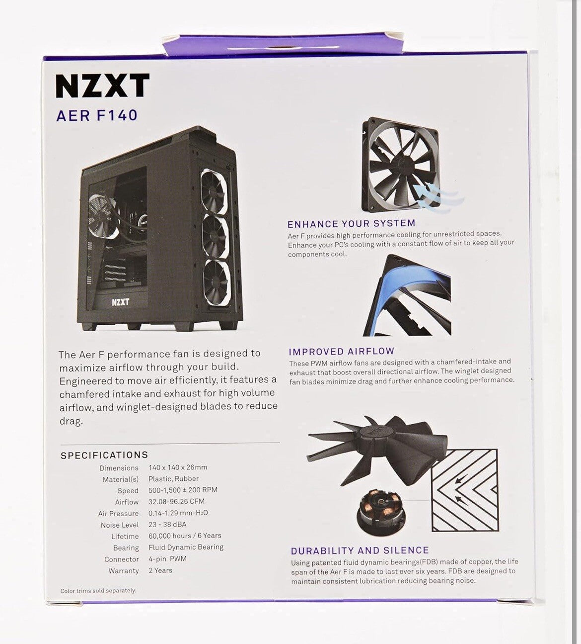 NZXT AER F 140mm Winglet Designed Fan Blades Fluid Dynamic Bearings PWM Airflow