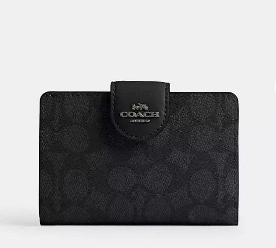 Coach Medium Corner Zip Wallet Charcoal Black NWT