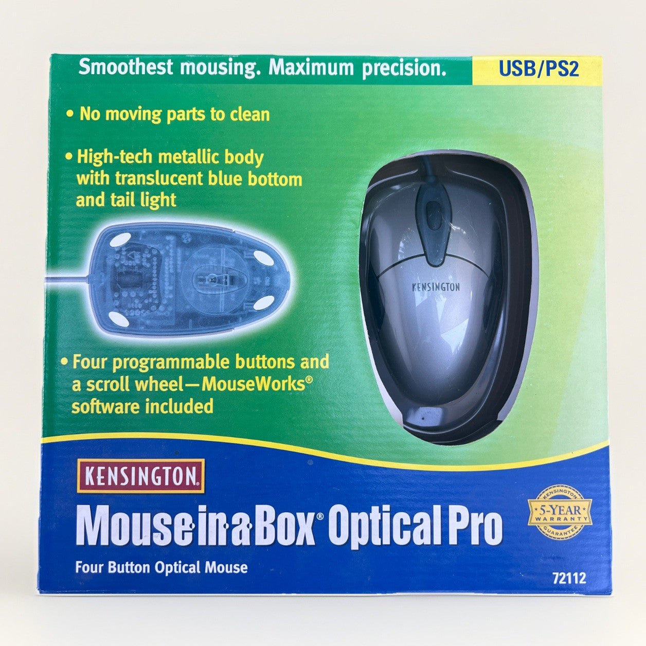 Kensington 72112 Mouse In A Box Optical Pro 4 Button USB/PS2 Mouse *NEW VINTAGE*