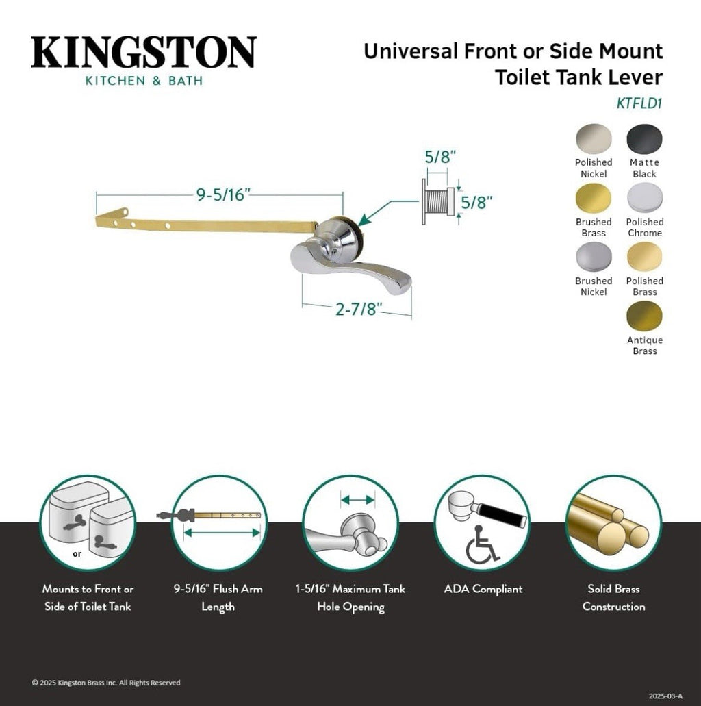 Kingston Brass KTFLD0 Royale Universal Front or Side Mount Toilet Tank Lever,