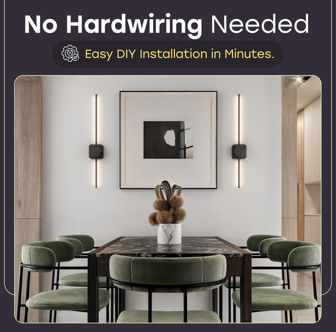 Set of 2 Detachable & Rechargeable Battery Operated Wall Sconce 24.5"  Black