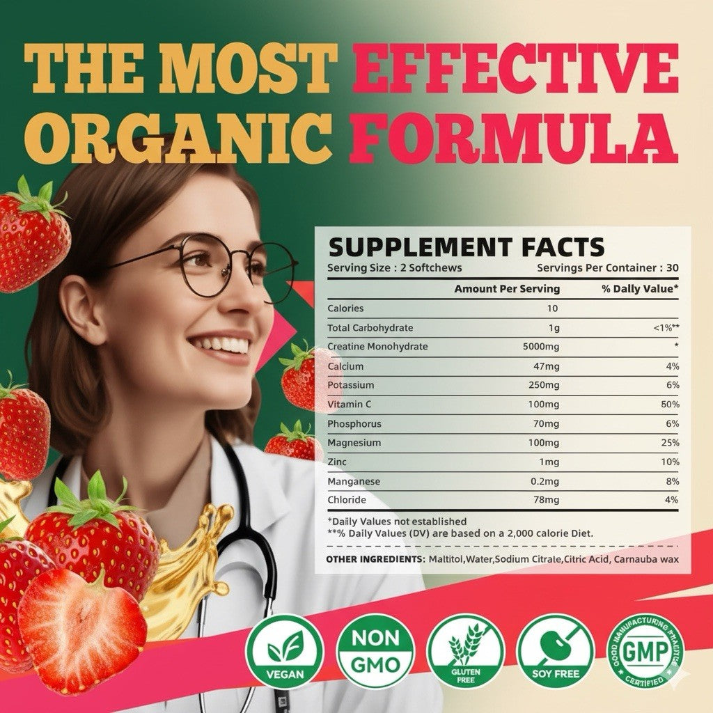 Creatine Monohydrate Chews – Energy & Muscle Growth Support With Electrolytes