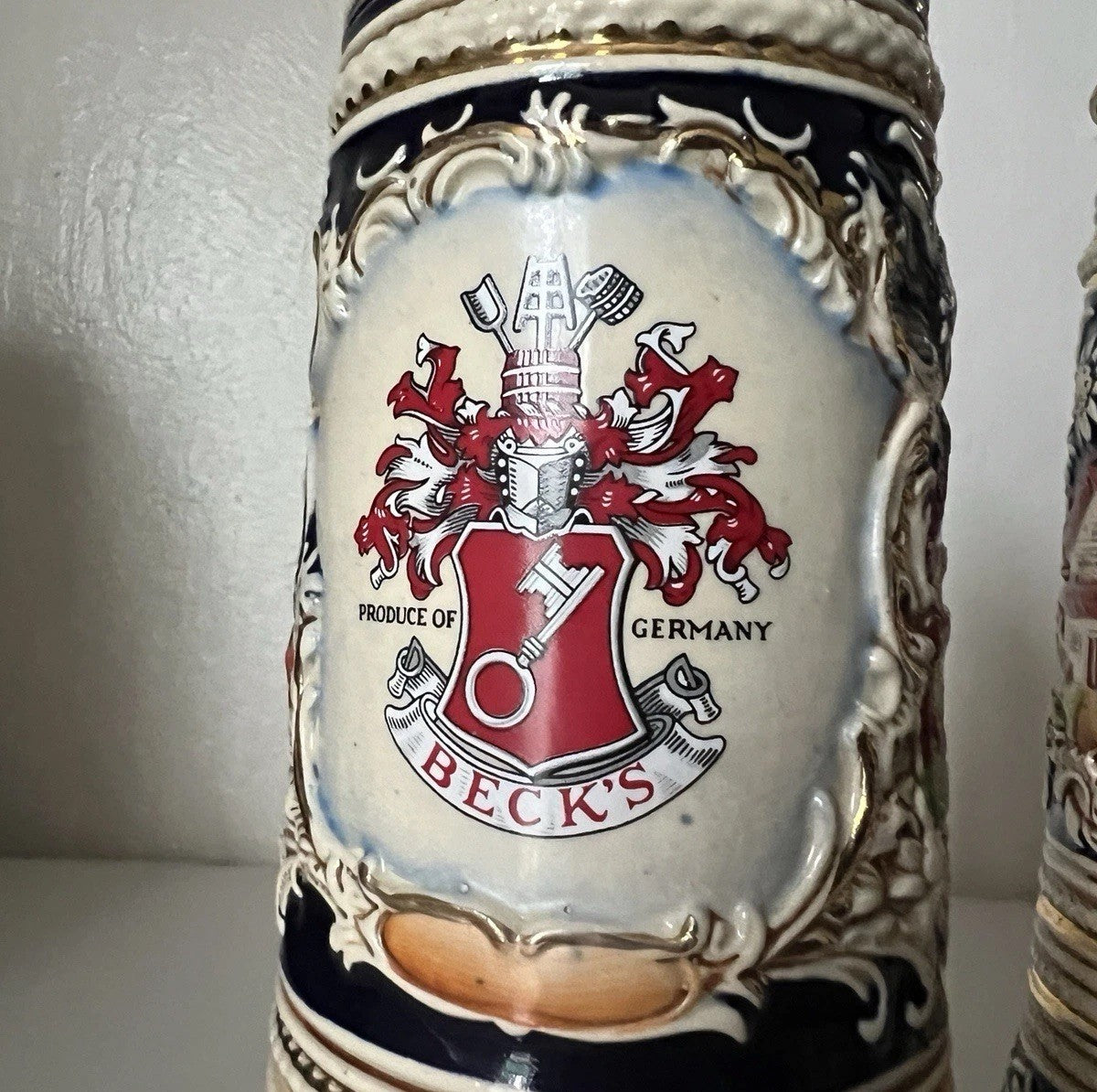 Becks Large Stein with Pewter Lid – M/R 300-Porcelain Ceramic Breweriana