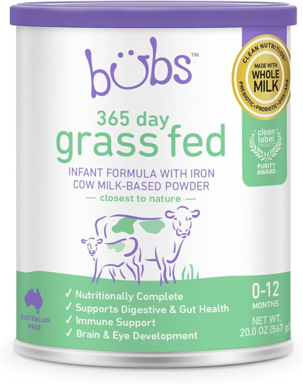 Bubs 365 Grass Fed For Infants 0-12 Months 20oz Immune Support