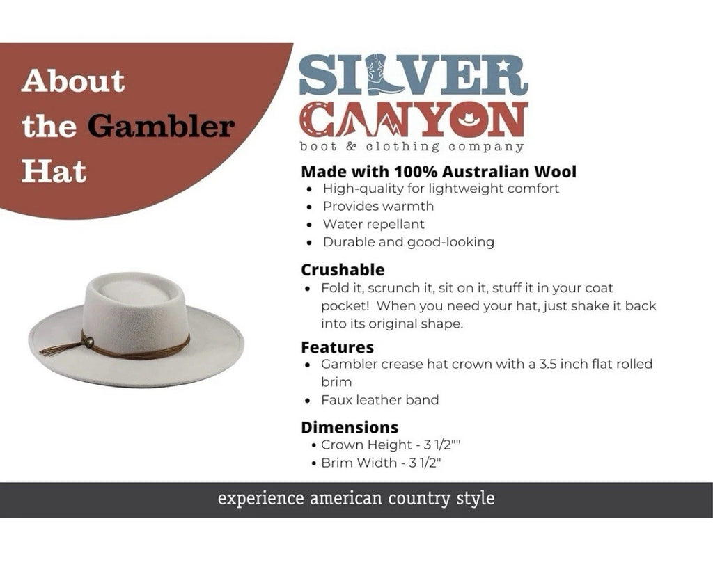 Silver Canyon Women’s Gambler Telescope Wool Felt Wide Brim Western Hat MEDIUM