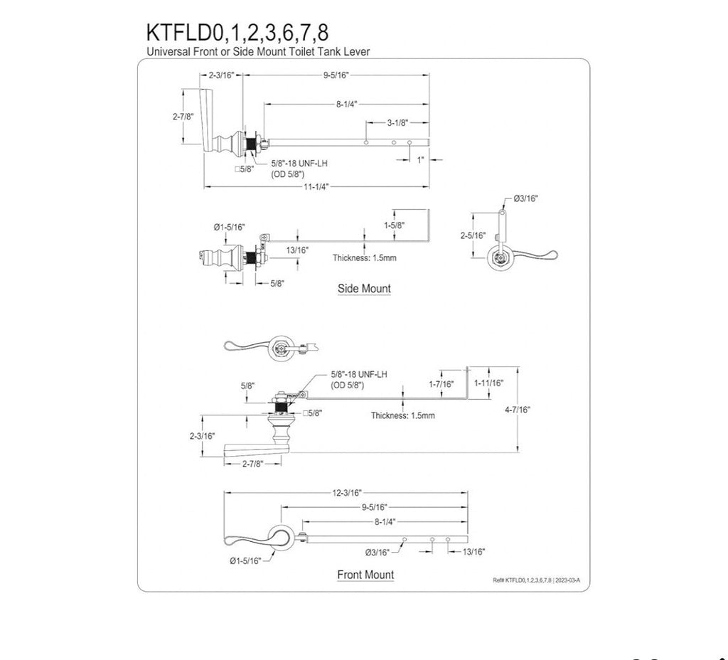 Kingston Brass KTFLD0 Royale Universal Front or Side Mount Toilet Tank Lever