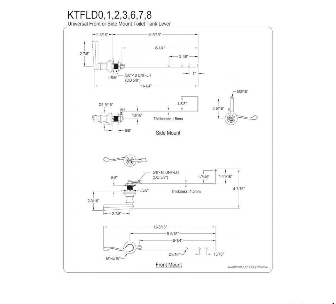Kingston Brass KTFLD0 Royale Universal Front or Side Mount Toilet Tank Lever