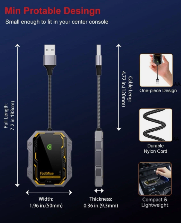 FcotMiue Wireless CarPlay Adapter 2025 Upgraded Plug & Play