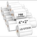 12 Rolls 4" x 2", Direct Thermal Labels, Barcode Labels, 750/Roll, Zebra & Rollo