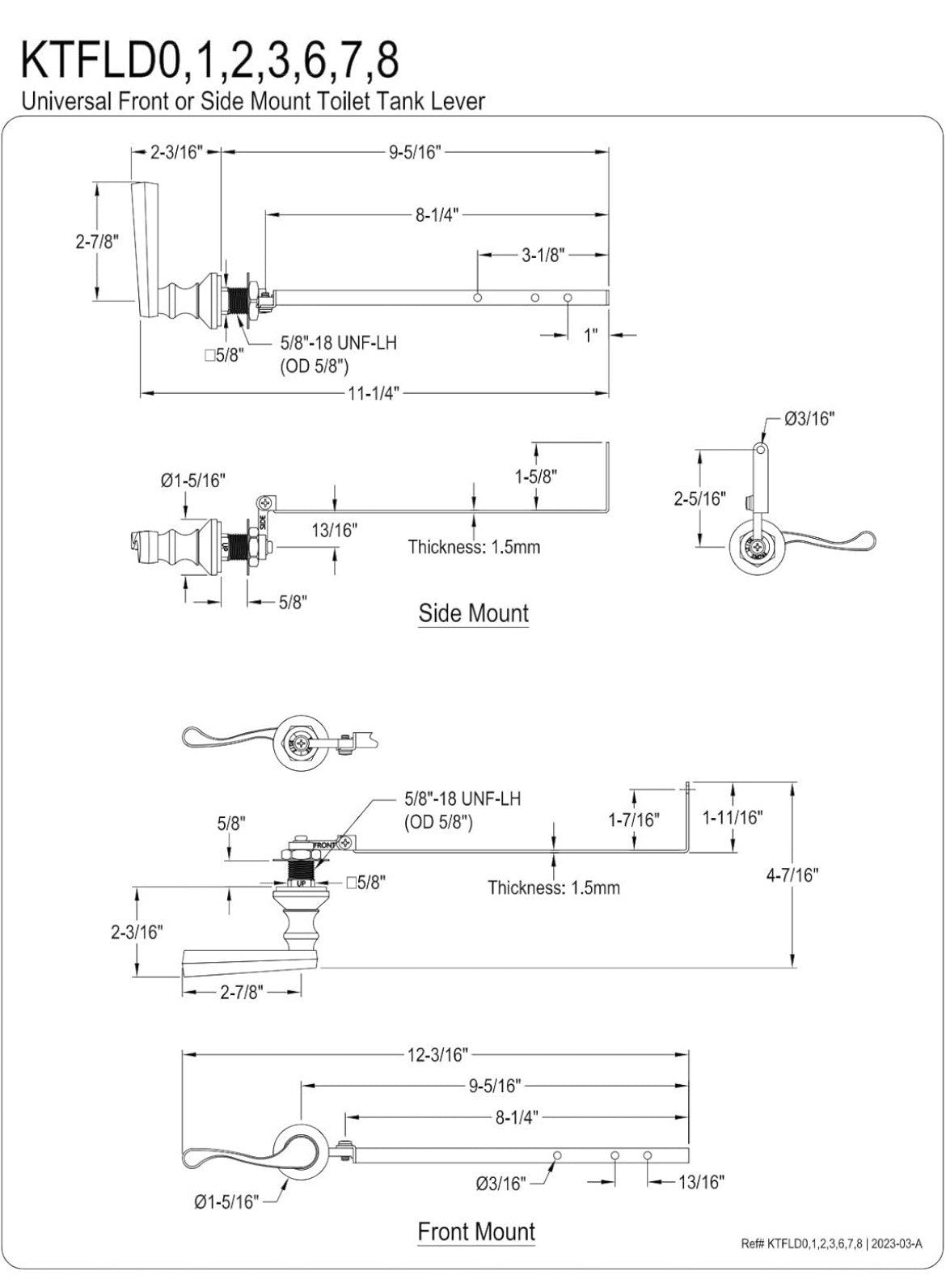 Kingston Brass KTFLD0 Royale Universal Front or Side Mount Toilet Tank Lever,