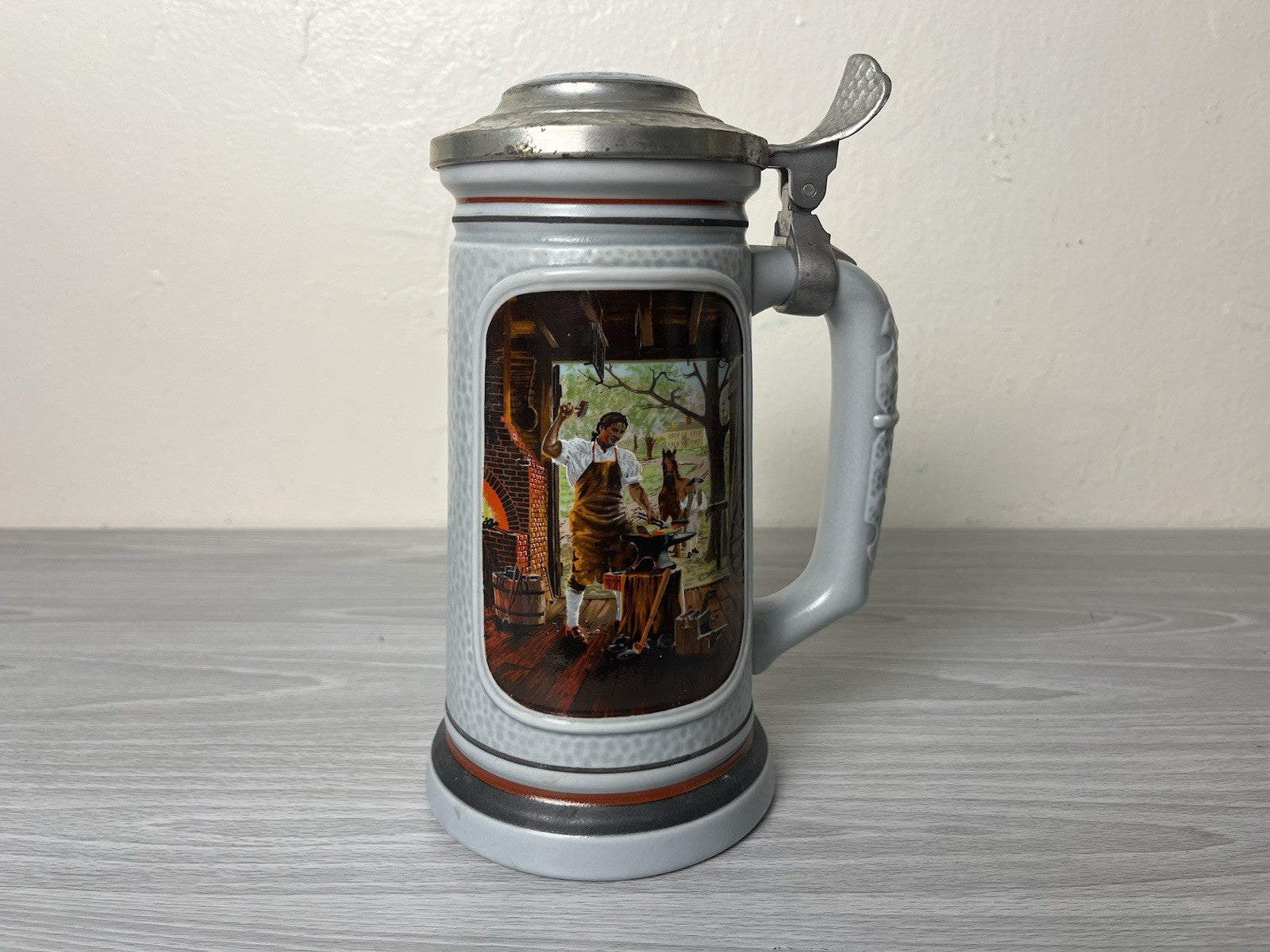 German Lidded Beer Stein 1985 Vintage Collectible - The Building Of America