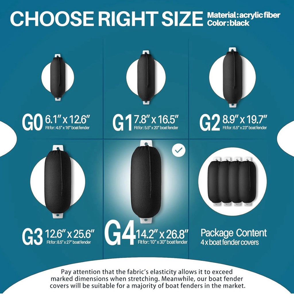 OBAKL Boat Fender Covers 6.1 x 12.6 Inches Flat Size- 4 pack For Docking