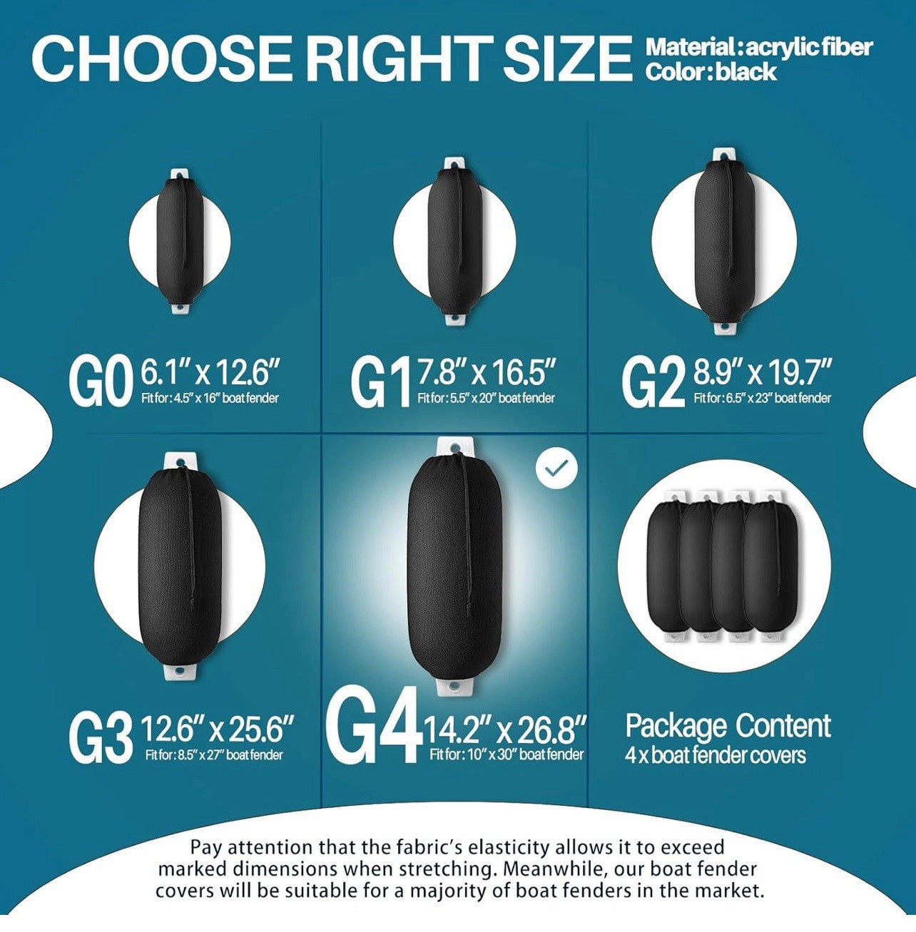 OBAKL Boat Fender Covers 6.1 x 12.6 Inches Flat Size- 4 pack For Docking