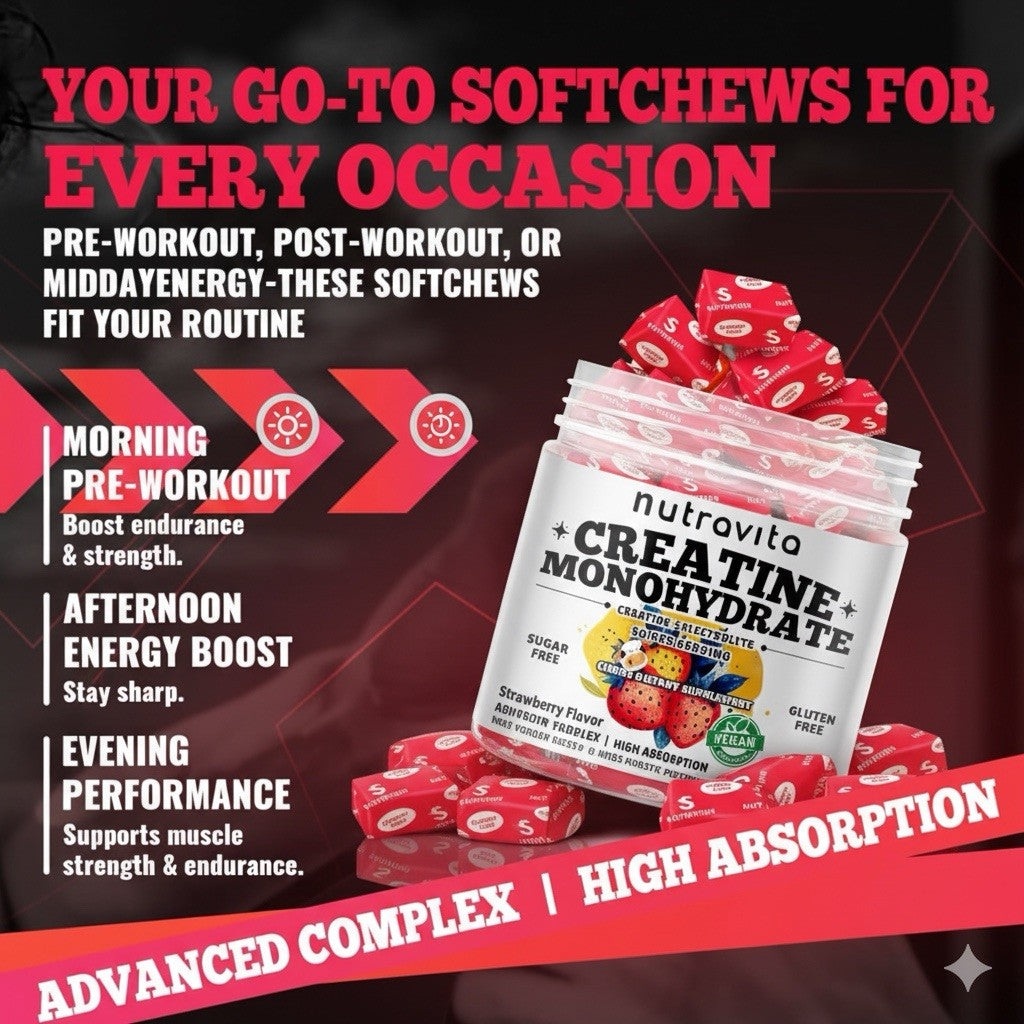Creatine Monohydrate Chews – Energy & Muscle Growth Support With Electrolytes
