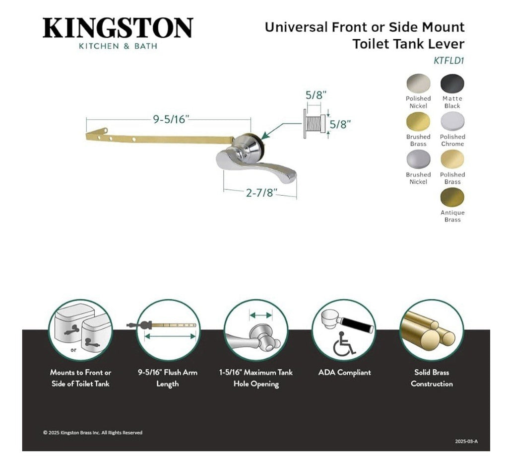 Kingston Brass KTFLD0 Royale Universal Front or Side Mount Toilet Tank Lever