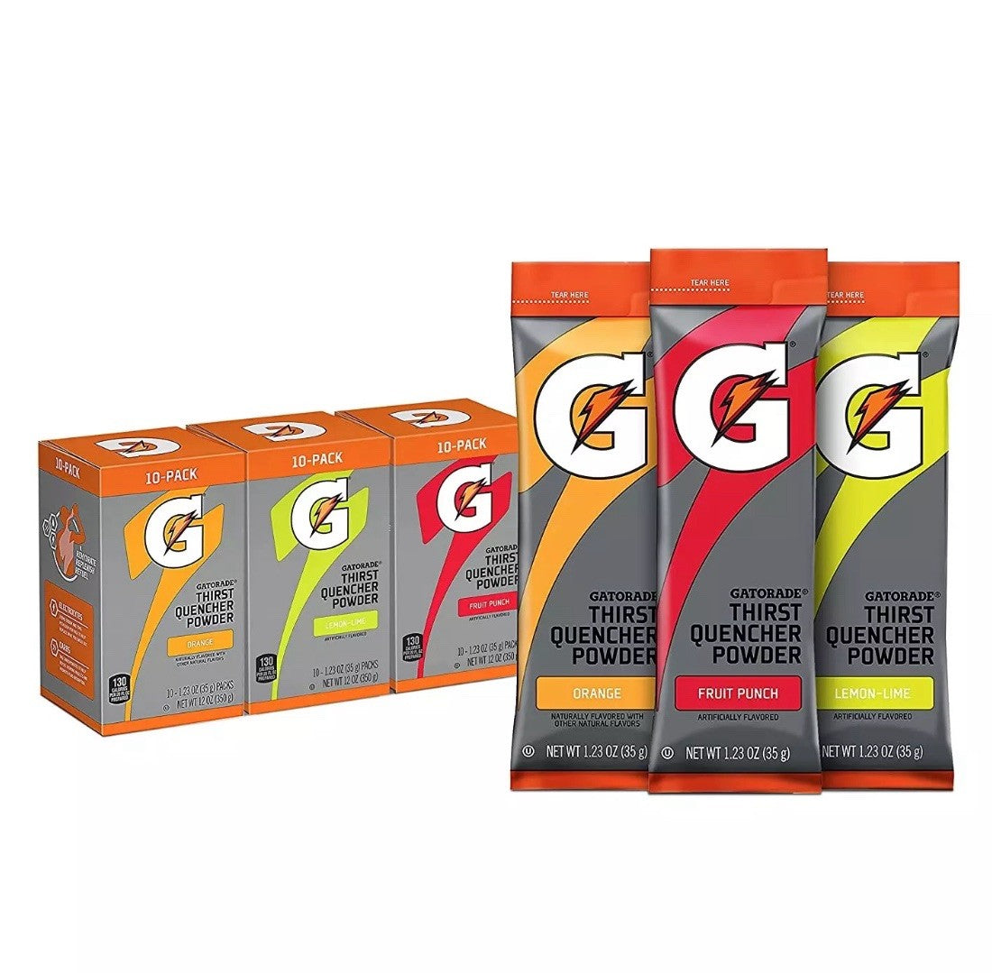 Gatorade Thirst Quencher Powder Sticks, 3 Flavor Variety Pack, (30 Pack)