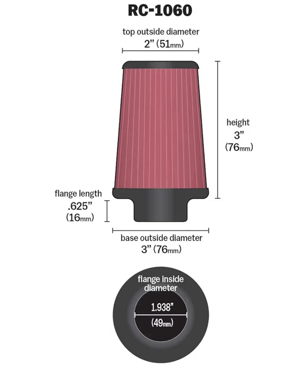 K&N RC-1060 Universal Clamp-On Air Filter