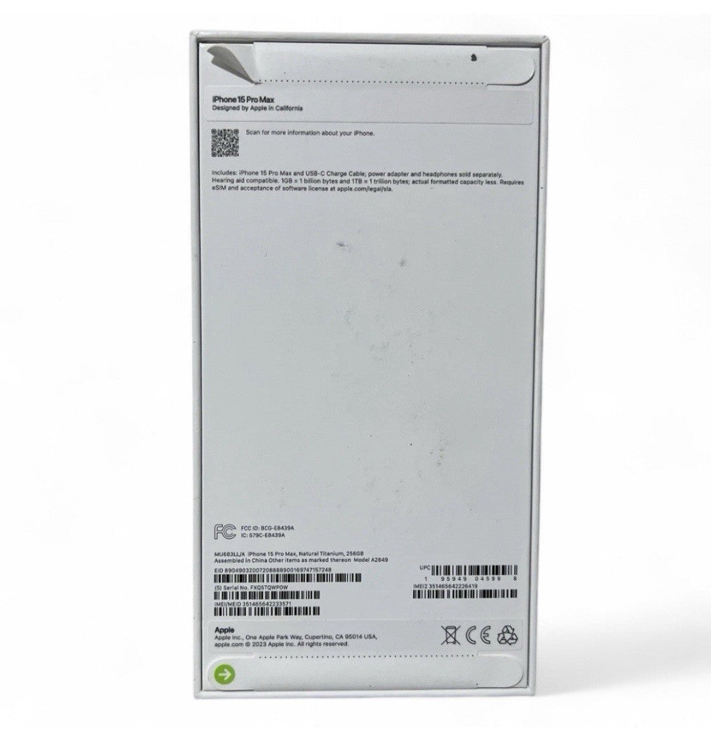NEW SEALED Apple iPhone 15 Pro Max - 256GB Natural Titanium UNLOCKED