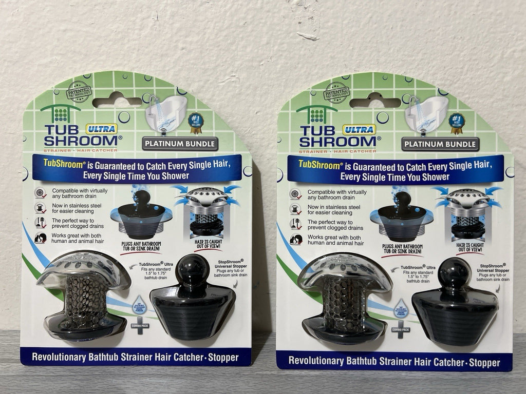 2x TubShroom Ultra (Stainless) Strainer Plus StopShroom Plug Combo for Tub Drain