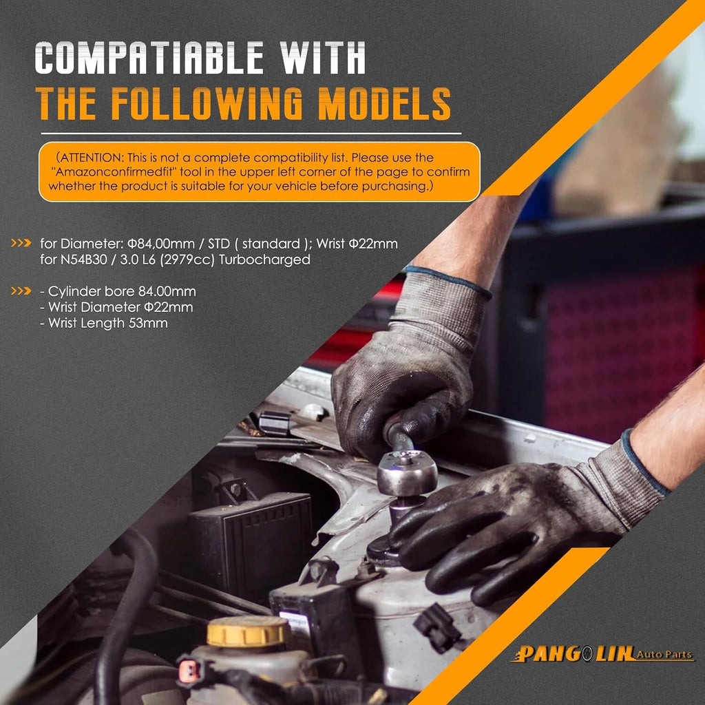 6PCS Engine Pistons Rings Set 84mm N54 Engine Fit for E82 E90 E91 E92 E93 E60