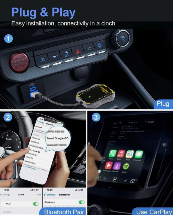 FcotMiue Wireless CarPlay Adapter 2025 Upgraded Plug & Play