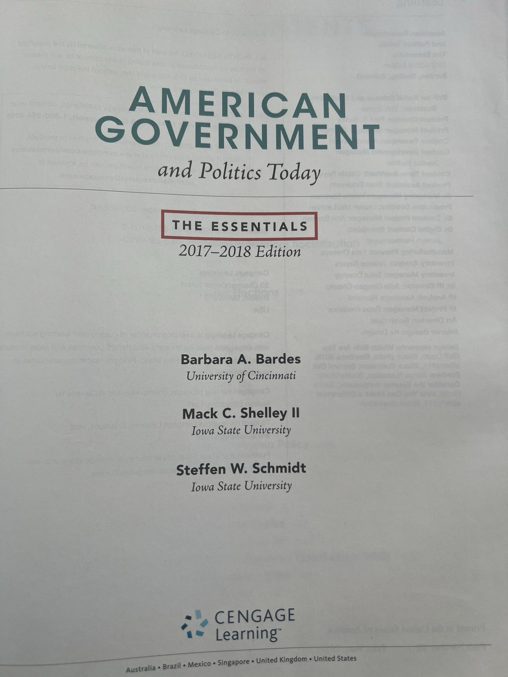 American Government and Politics Today 2017-2018 Edition
