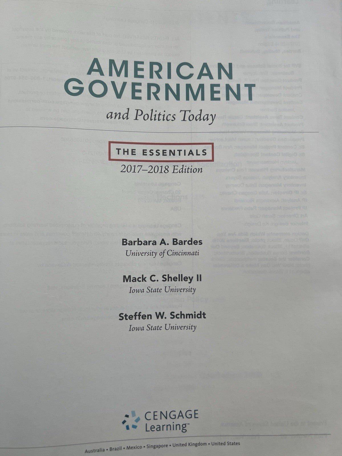 American Government and Politics Today 2017-2018 Edition