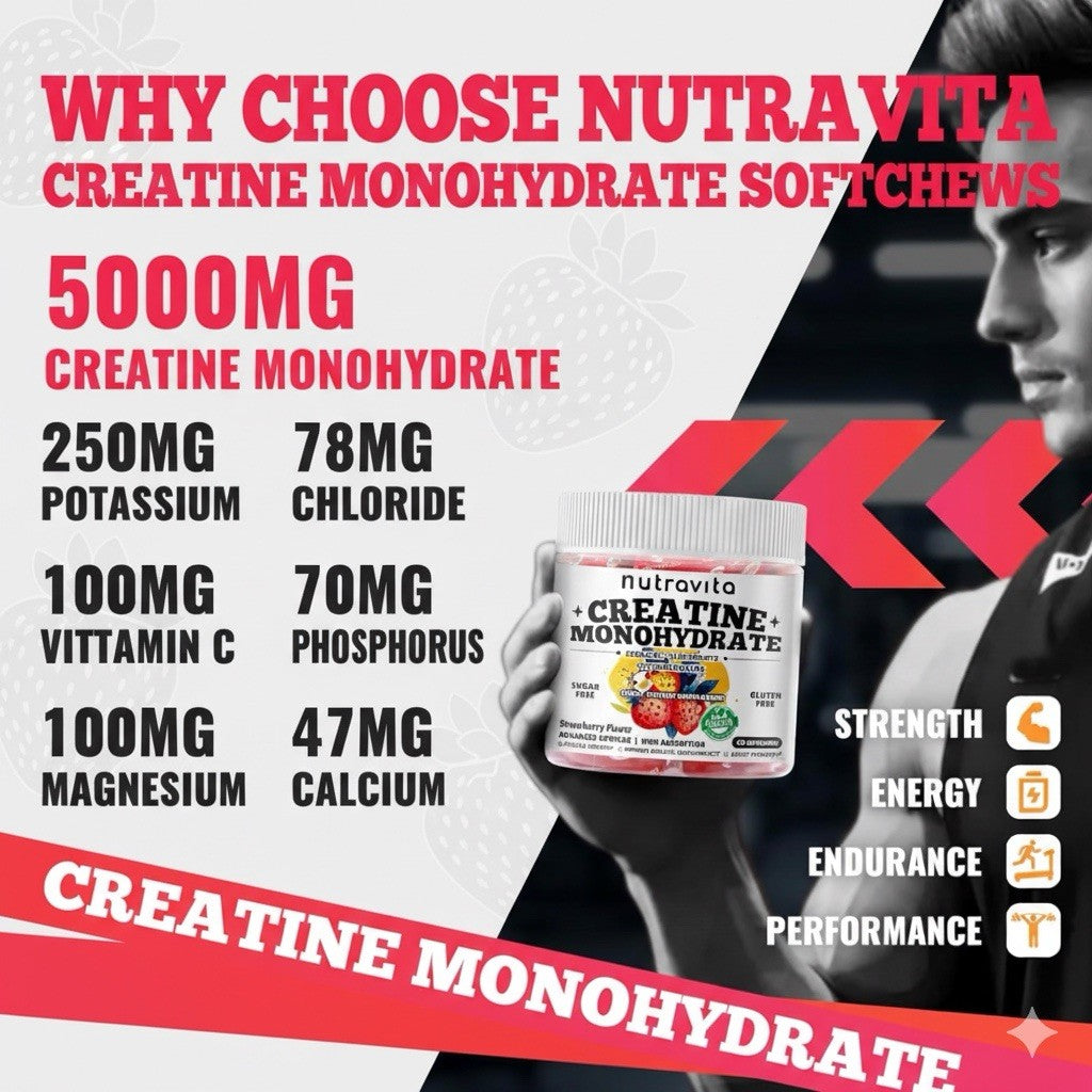 Creatine Monohydrate Chews – Energy & Muscle Growth Support With Electrolytes