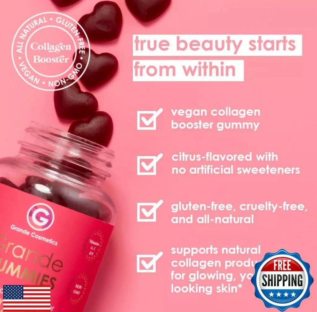 Grande Cosmetics Vegan Collagen Hair Vitamin Gummies for Hair, Skin, Lash, an