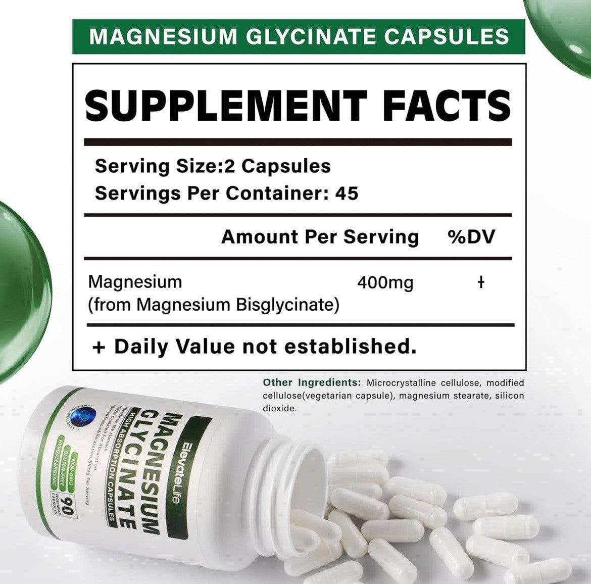 Magnesium Glycinate 400 MG per Serving 100% Chelated for High Absorption, Gentle