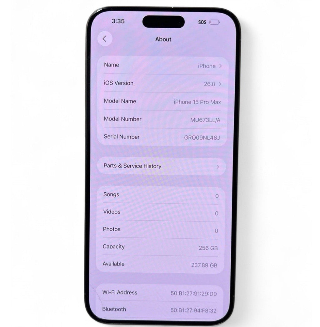 Apple iPhone 15 Pro Max - 256 GB A7 Pro Chip White 86% Battery Health UNLOCKED