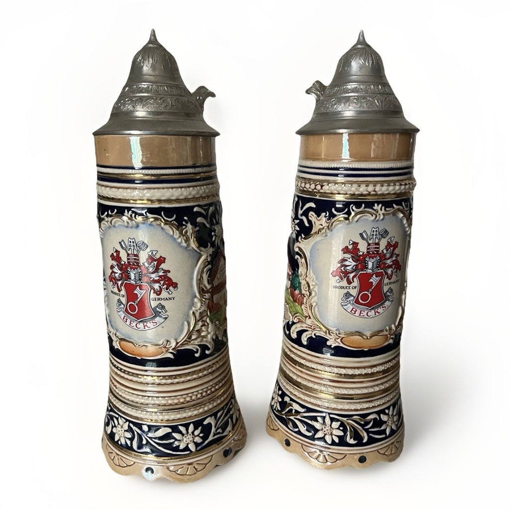 Becks Large Stein with Pewter Lid – M/R 300-Porcelain Ceramic Breweriana