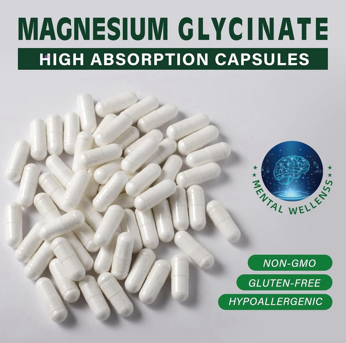 Magnesium Glycinate 400 MG per Serving 100% Chelated for High Absorption, Gentle