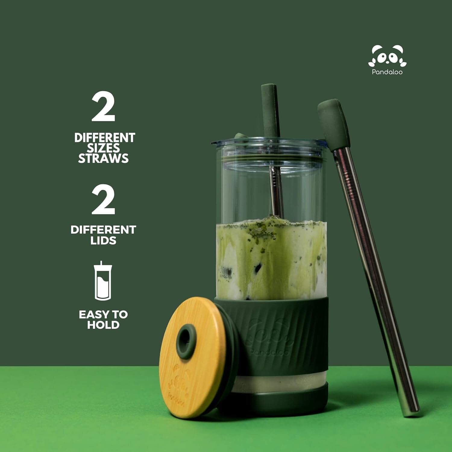 Pandaloo Glass Cup With Lids and Straws  Gift-20 Fl Oz- Perfect Size Coffee Cup