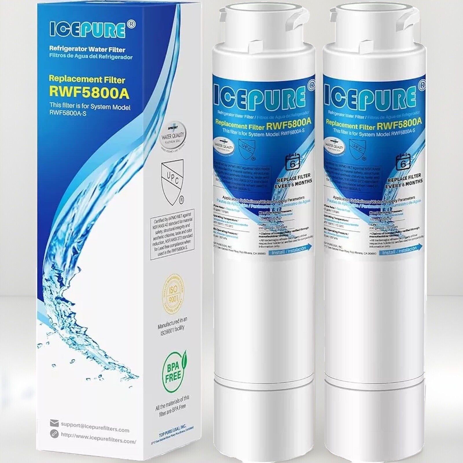 Refrigerator Water Filter IcePure RWF0500A TWO PACK Compatible with 9010 filter