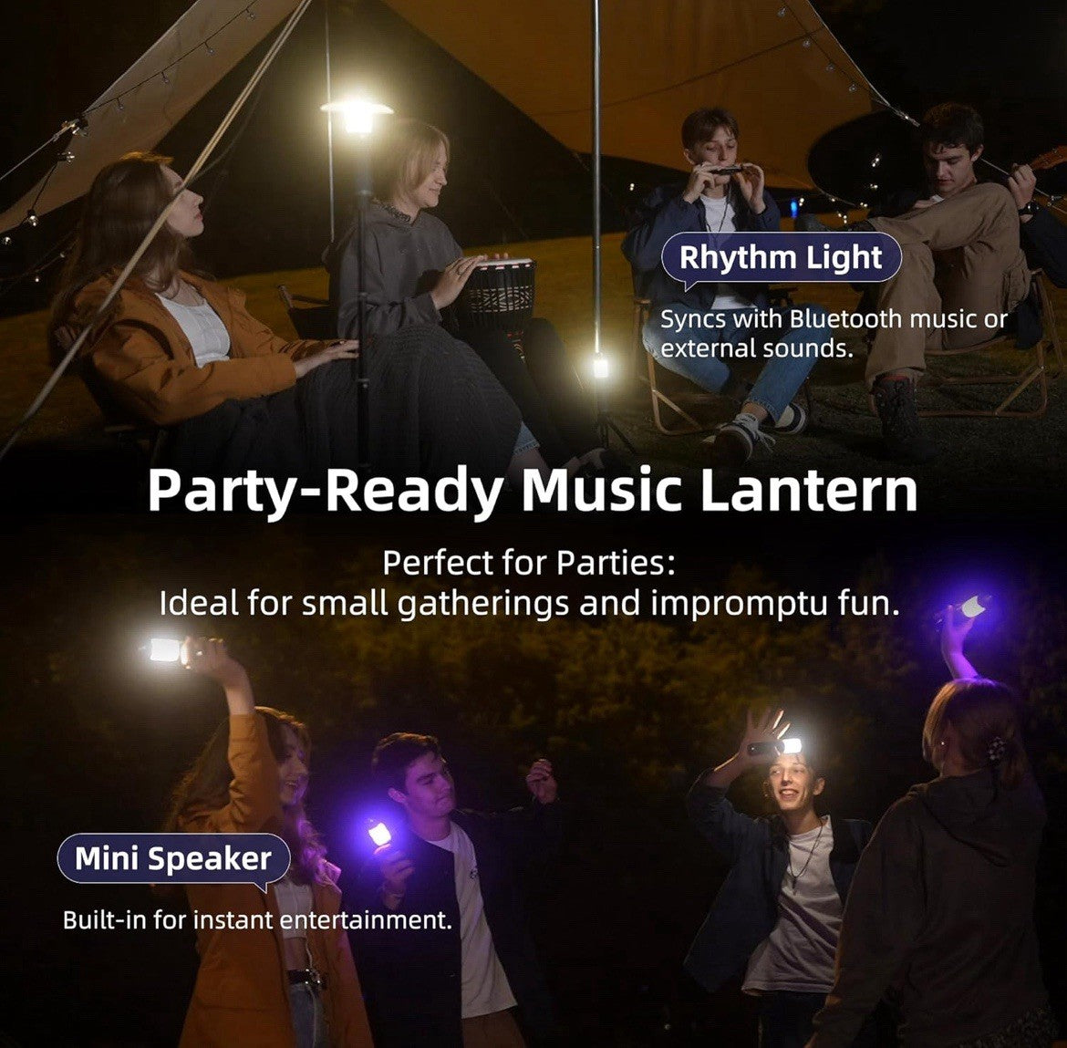 8 in 1 Camping Lantern with Mini Speaker, Built-In Rechargeable 5000Mah Power