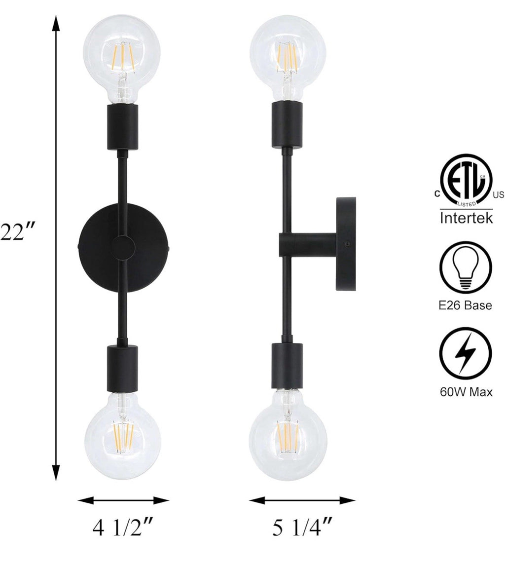 Wall Light Double Black Wall Sconce, 2 Light Vanity Light, Bathroom LED Lights