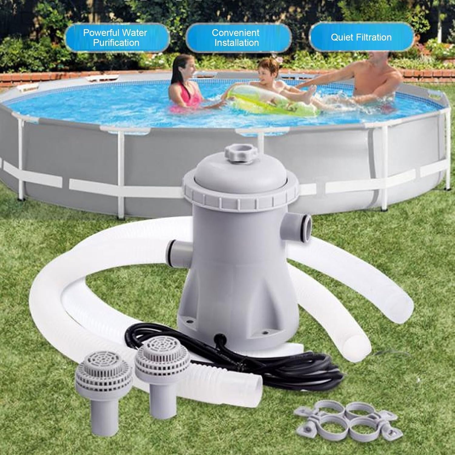 Eljoio Pool Filter Pump Above Ground Strainer 530 Gallons Low Noise