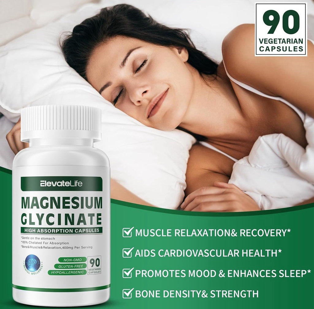 Magnesium Glycinate 400 MG per Serving 100% Chelated for High Absorption, Gentle