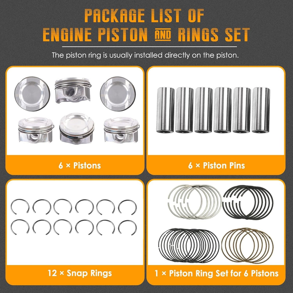 6PCS Engine Pistons Rings Set 84mm N54 Engine Fit for E82 E90 E91 E92 E93 E60