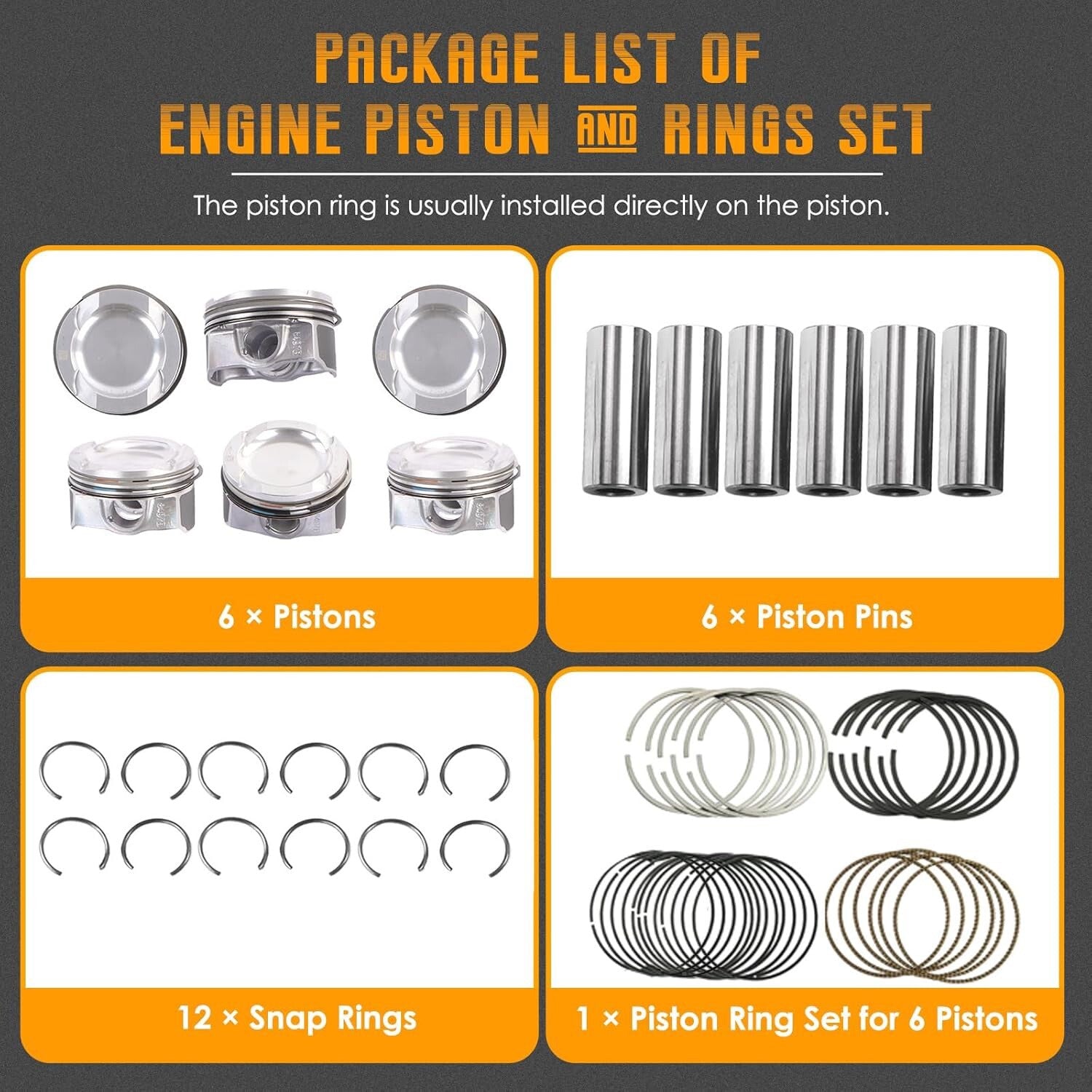 6PCS Engine Pistons Rings Set 84mm N54 Engine Fit for E82 E90 E91 E92 E93 E60