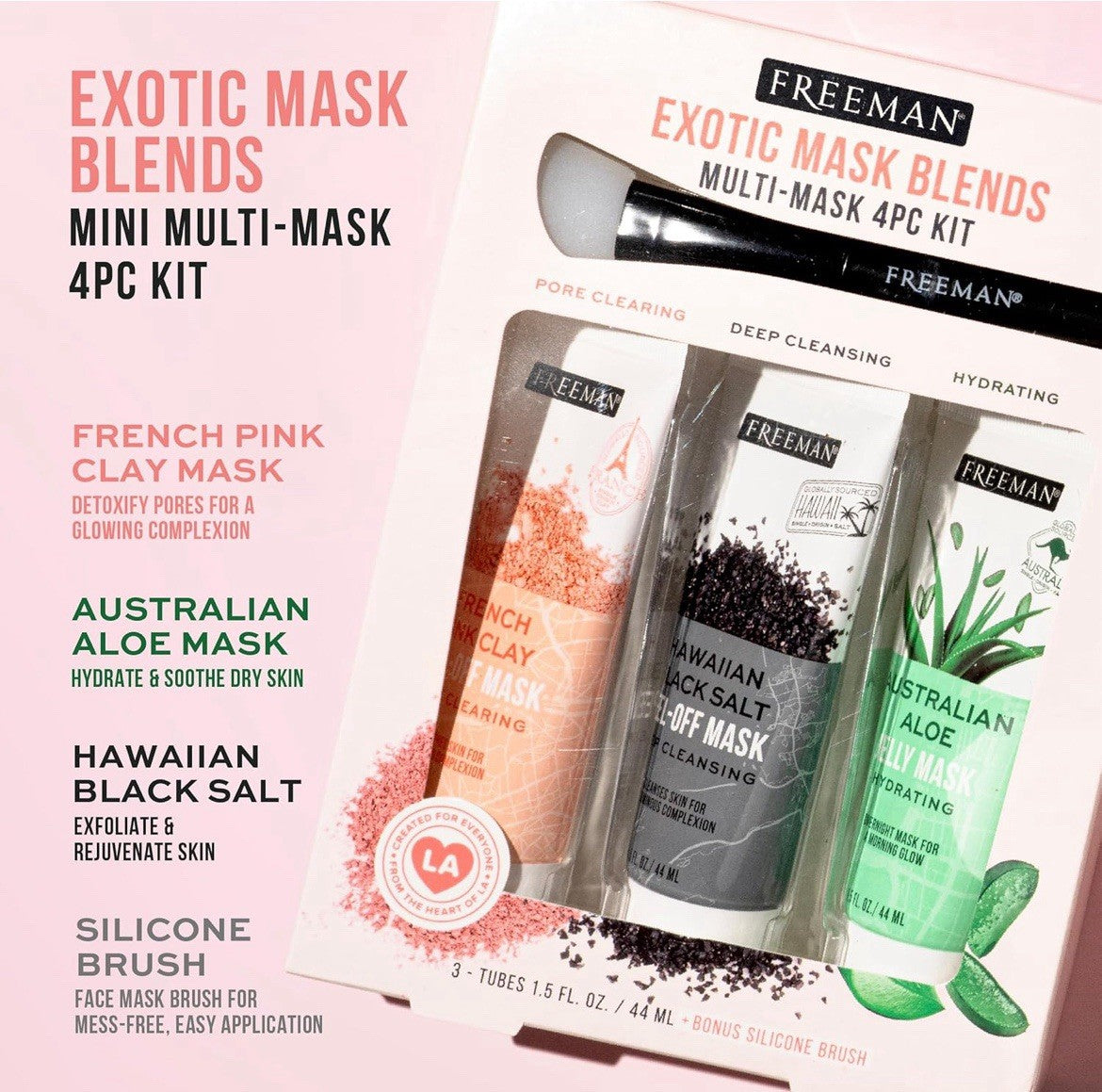 Exotic Blends Facial Mask 4 Piece Set - Peel-Off & Jelly Masks - Pore Cleansing