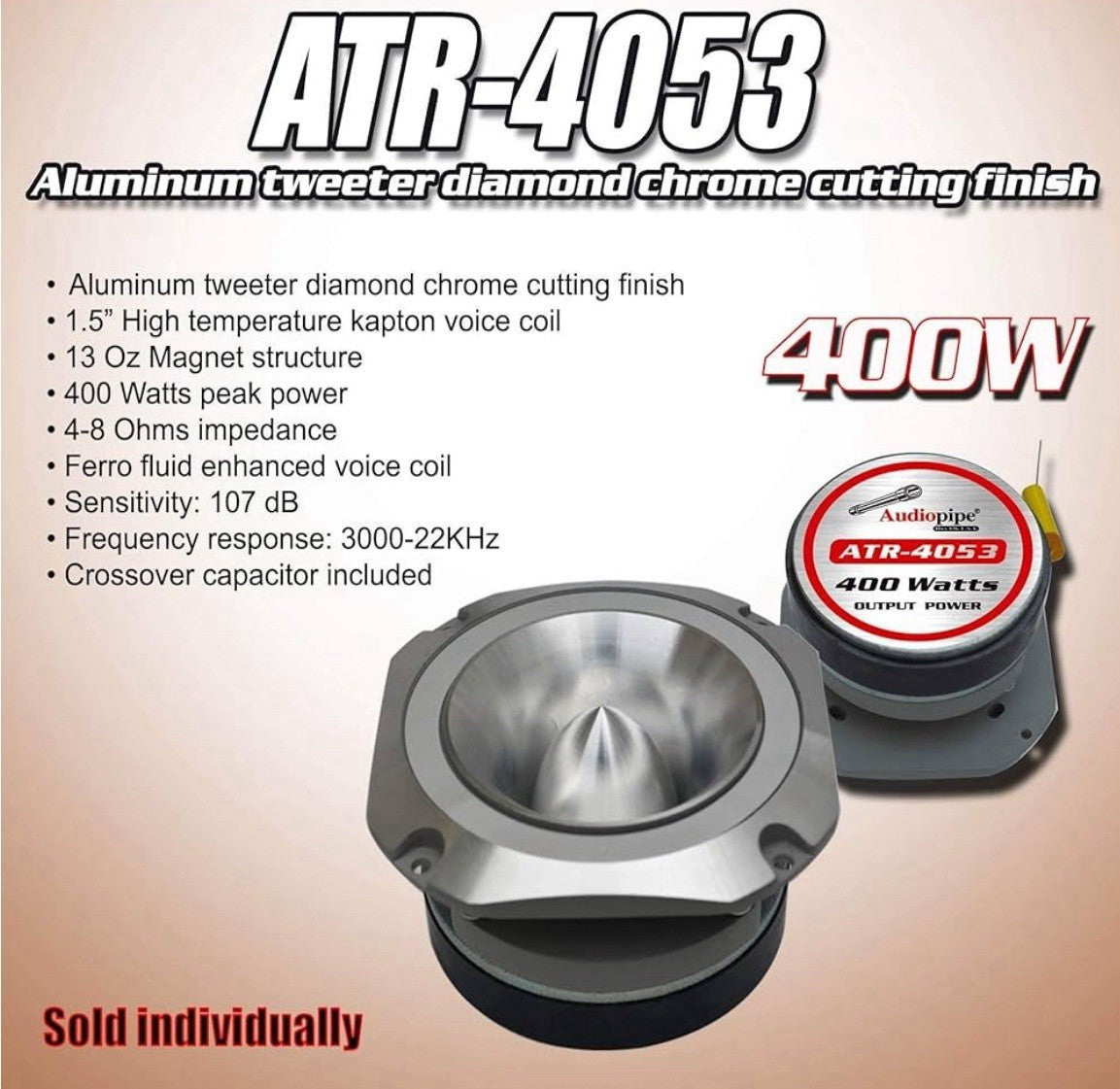 Aluminum Tweeter 4" 400 Watts Car Stereo Bullet Diamond Chrome ATR-4053 - 1 Pack