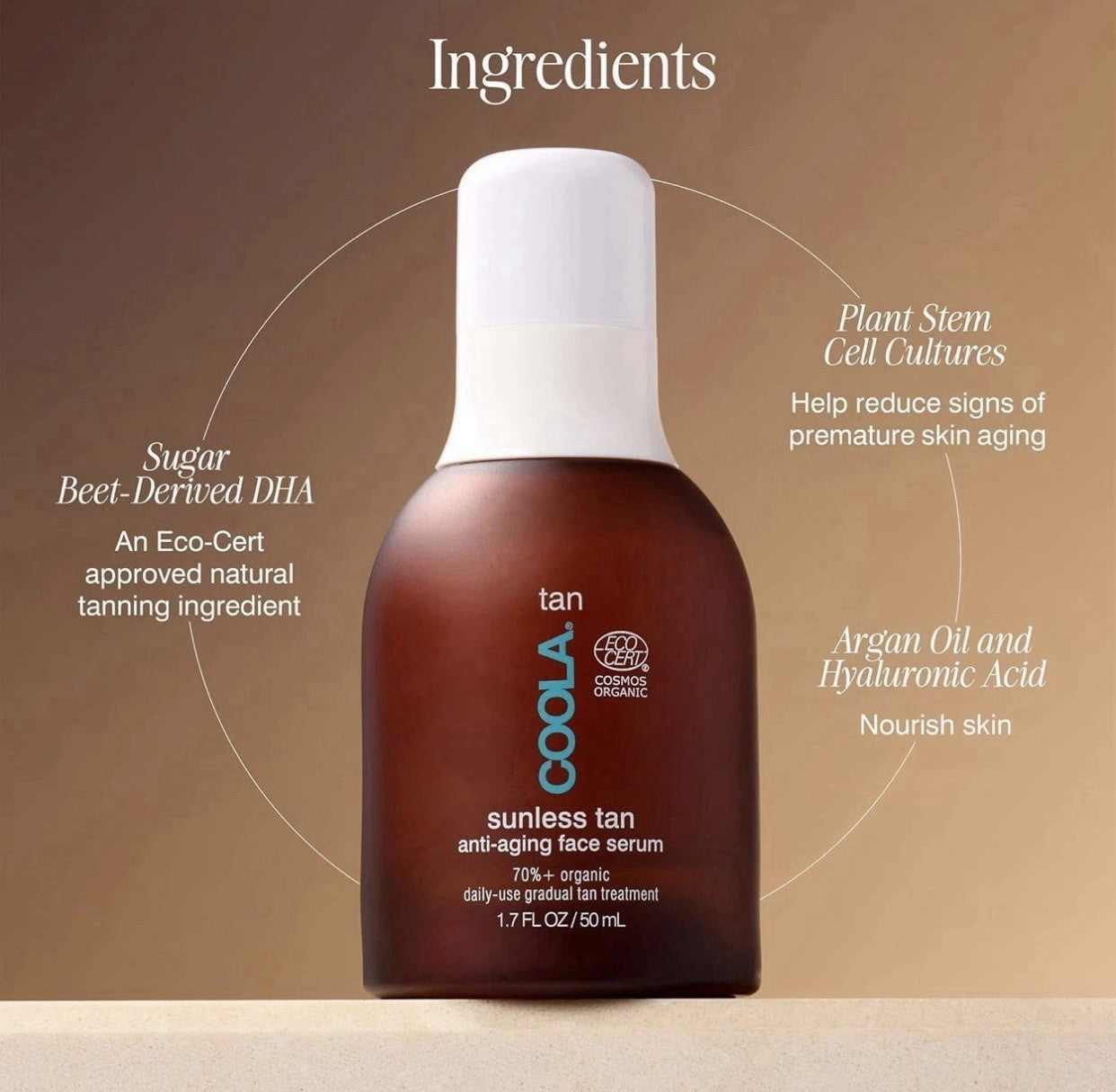 COOLA Cosmos Organic Sunless Anti-Aging Tan Face Serum 1.7 Oz Piña Colada Scent