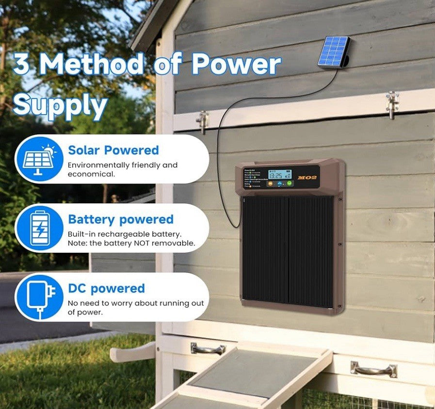 Solar-Powered Automatic Chicken Coop Door with LCD Screen - 4 Open Modes Timer