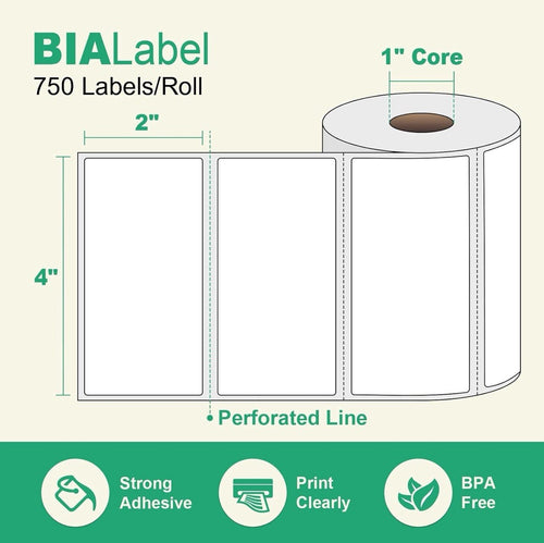 12 Rolls 4" x 2", Direct Thermal Labels, Barcode Labels, 750/Roll, Zebra & Rollo