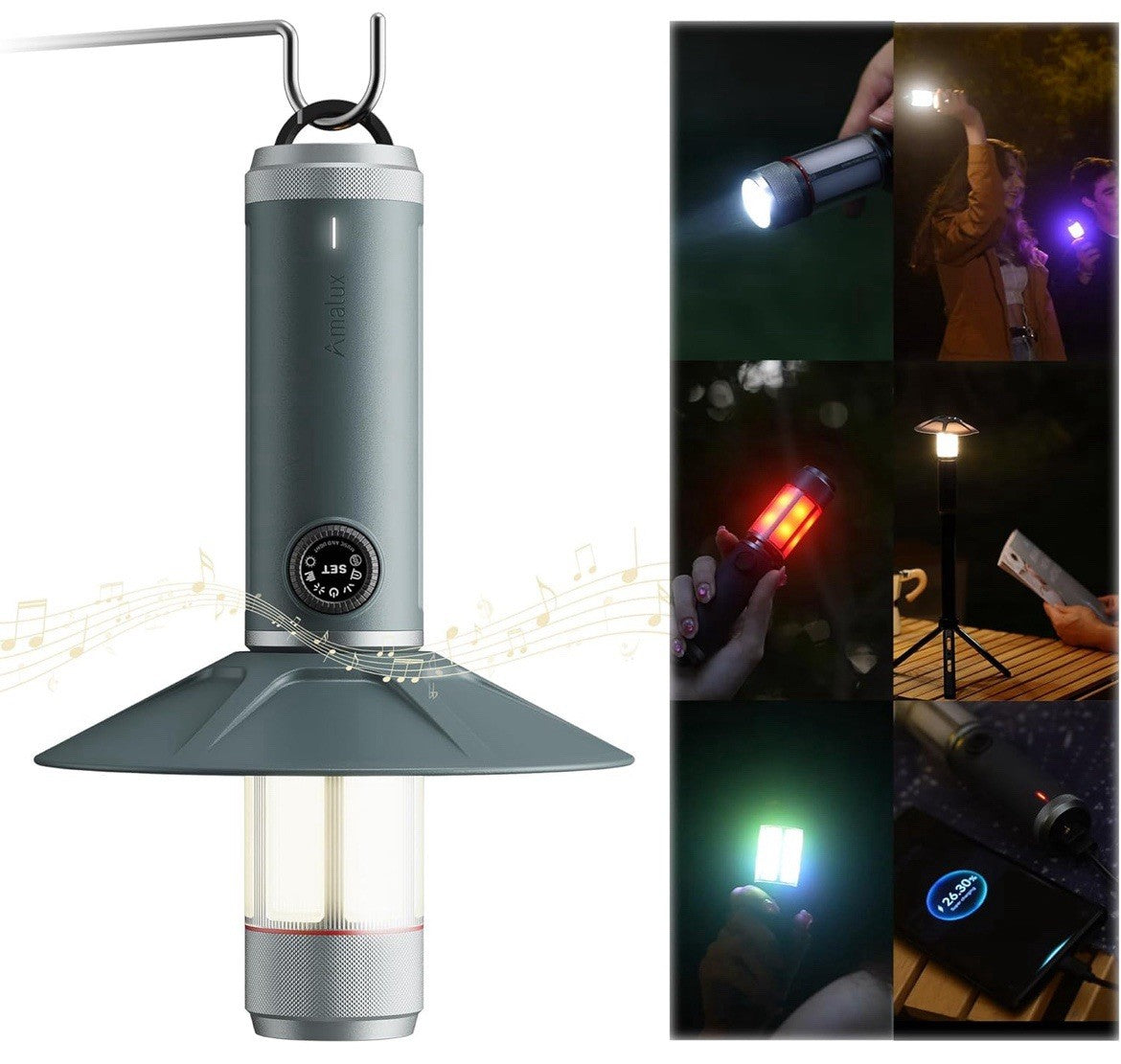 8 in 1 Camping Lantern with Mini Speaker, Built-In Rechargeable 5000Mah Power
