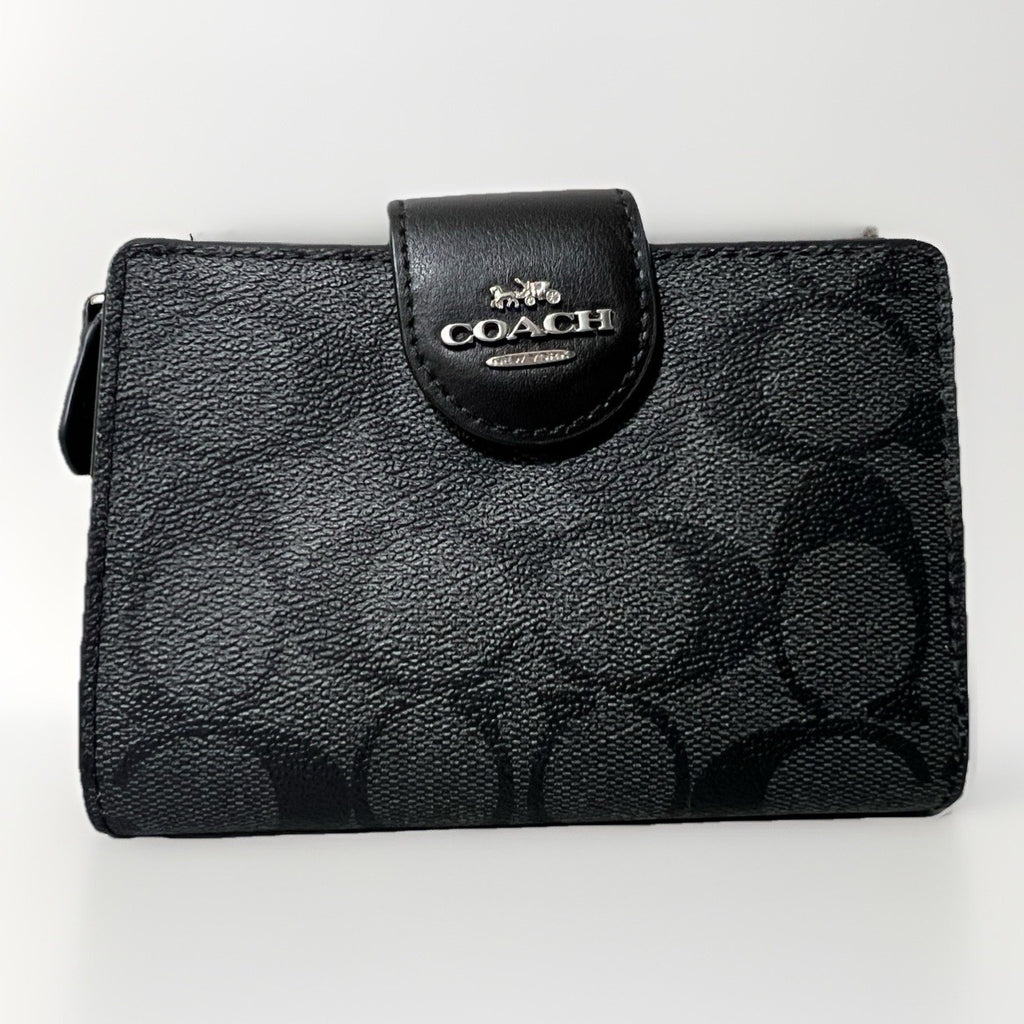 Coach Medium Corner Zip Wallet Charcoal Black NWT