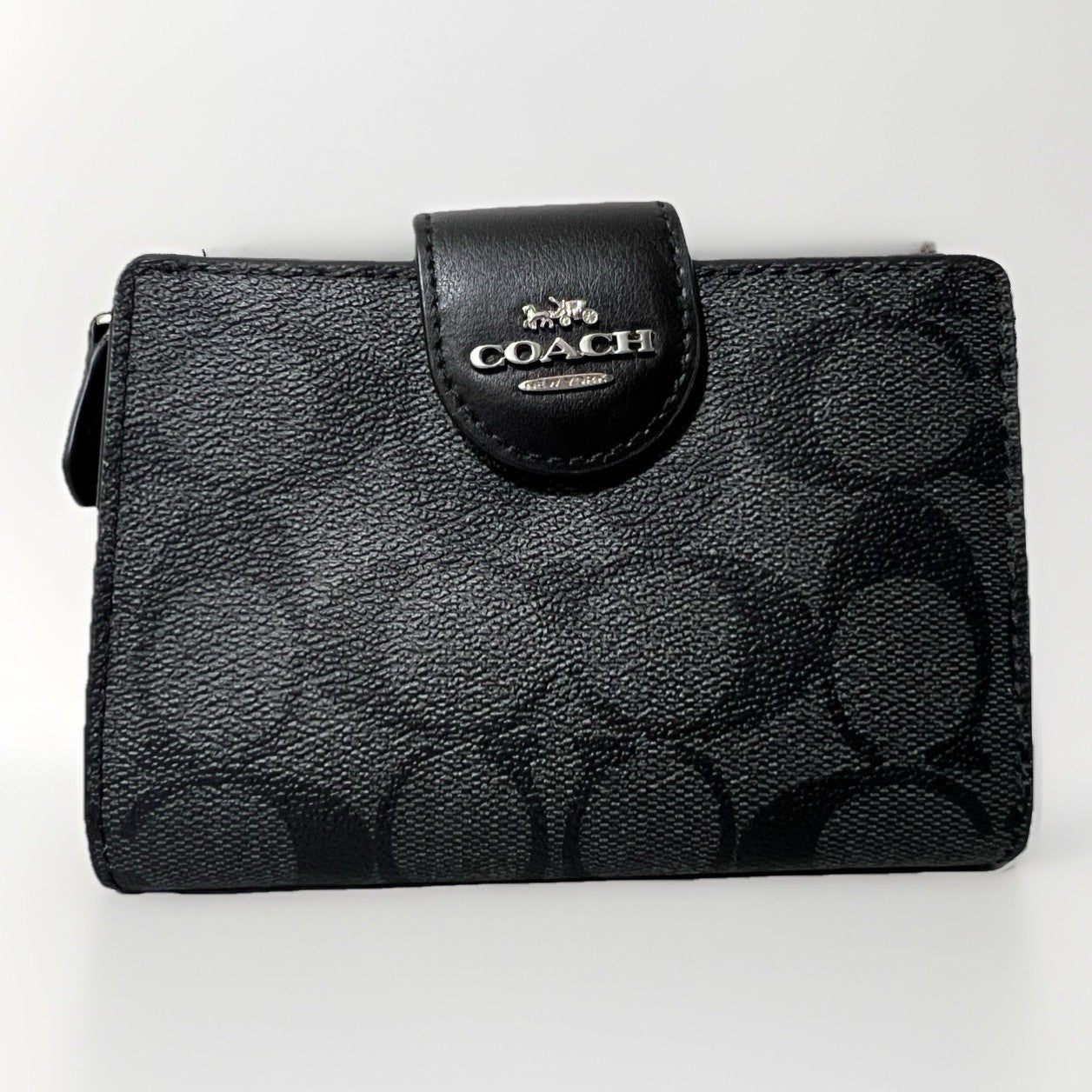 Coach Medium Corner Zip Wallet Charcoal Black NWT