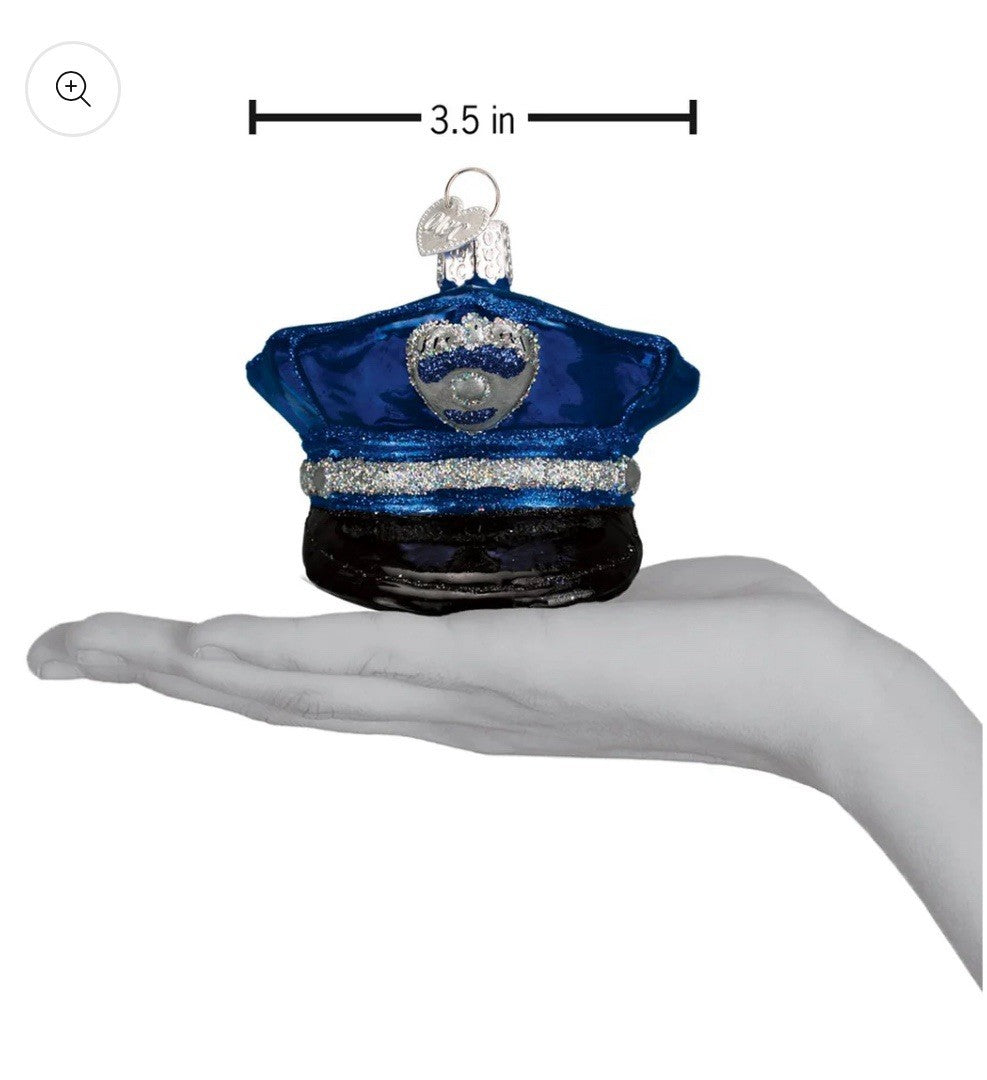 Old World Christmas Police Officers Cap Glass Ornament 32138